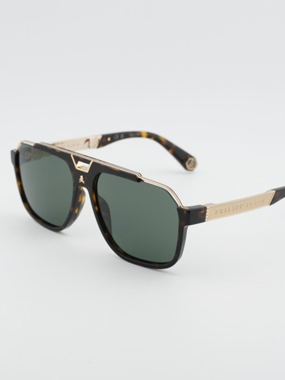 Philipp Plein SPP046V 0722 Sunglasses Havana Aviator Frame, Green Lenses